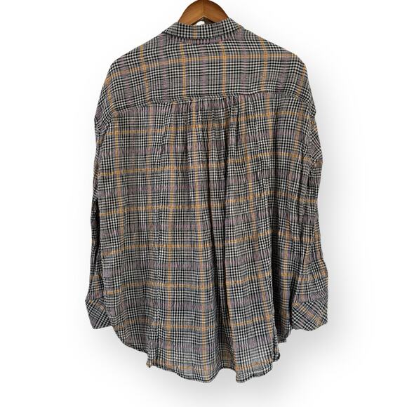 Free People Break My Stride Black/White Metallic SMALL Button Up Top Oversized - Picture 7 of 9